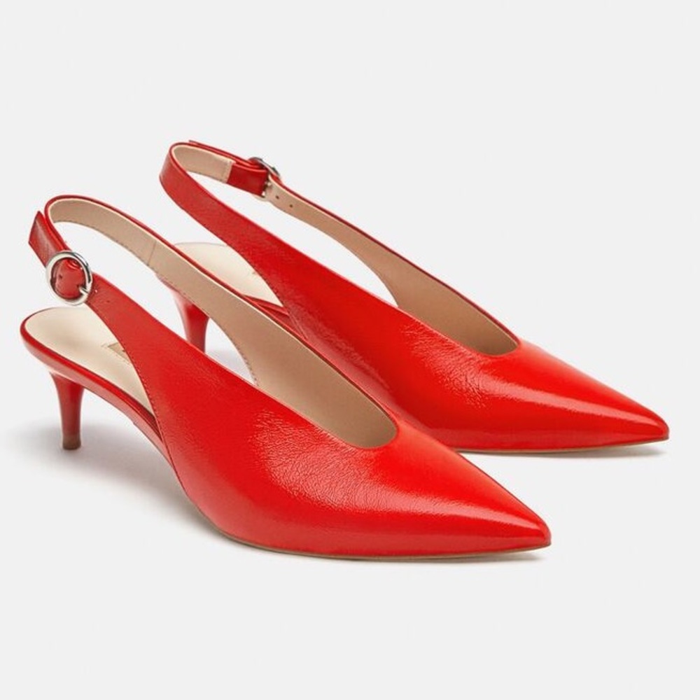 NWT ZARA Red Leather Pointed Toe Slingback Heels 6204/301
